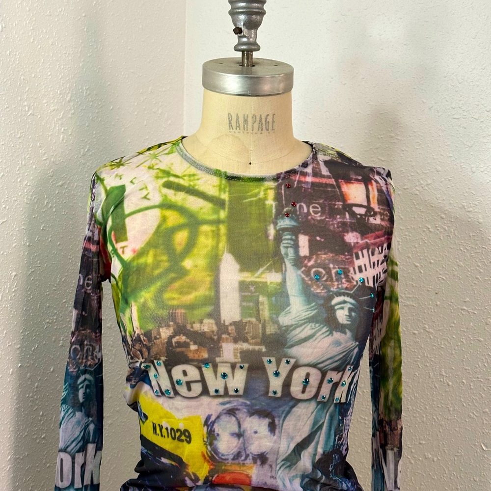 Y2K  MESH NEW YORK FITTED TOP - Picture 2 of 5